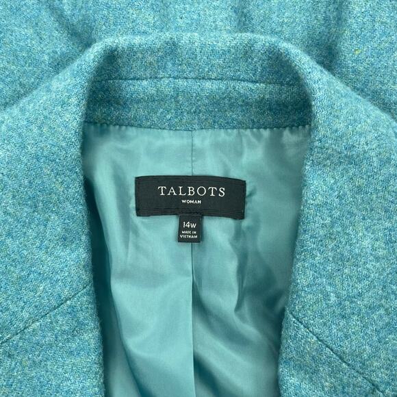 Talbots Wool Blend 2 Button Blazer Jacket Heather Teal Blue Size 14W - Picture 7 of 7